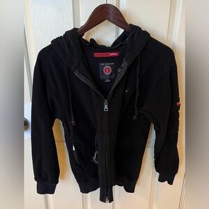 SCOTTeVEST Full Zip Black Fleece Hooded Jacket, Men’s XS (women’s S/M)